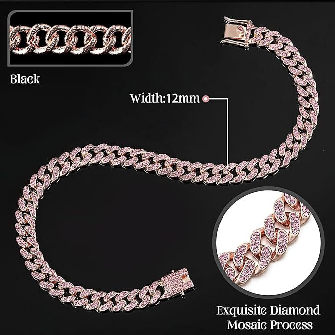 Hip-Hop Cuban Pet Collar | Crystal | Rose Gold | 12 Sizes 20-75cm | Dog & Cat Jewelry
