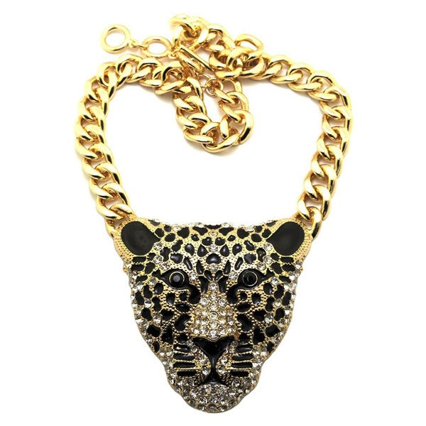 Halloween Leopard Head Iced Out Pendant Necklace For Women Hip Hop Jewelry Mens Cuban Link Chain Gothi Trend Jewelry Gift