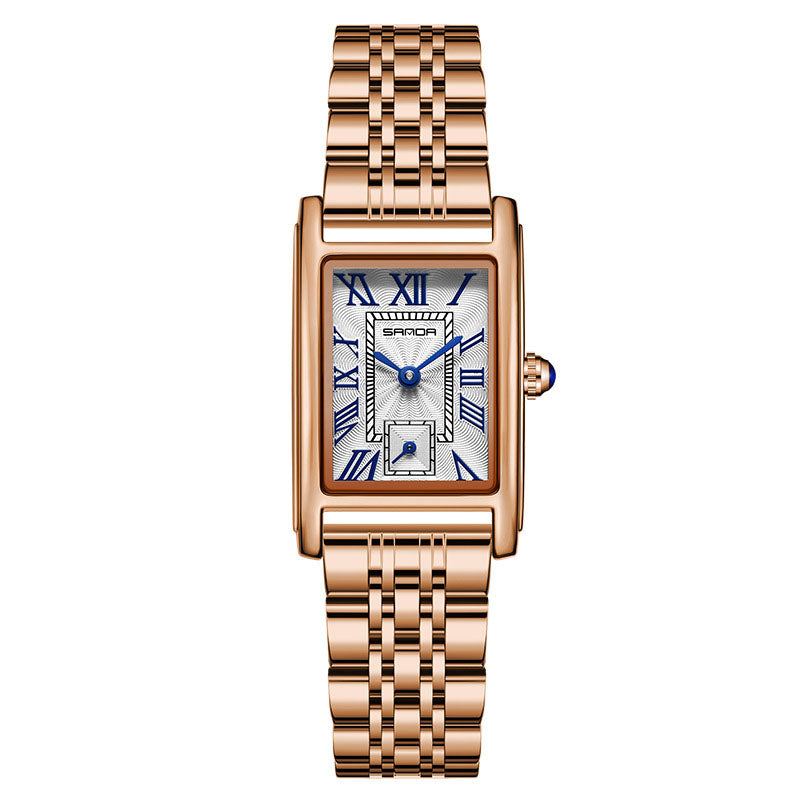 Women's Square Quartz Watch | Roman Numerals | Water Resistant | Steel & Leather Strap | 8 Colors