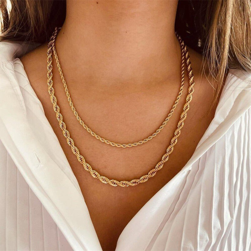 Twisted Chain Necklace | Stainless Steel | Silver, Gold & Rose Gold | 3mm & 4mm | Women's Fashion
