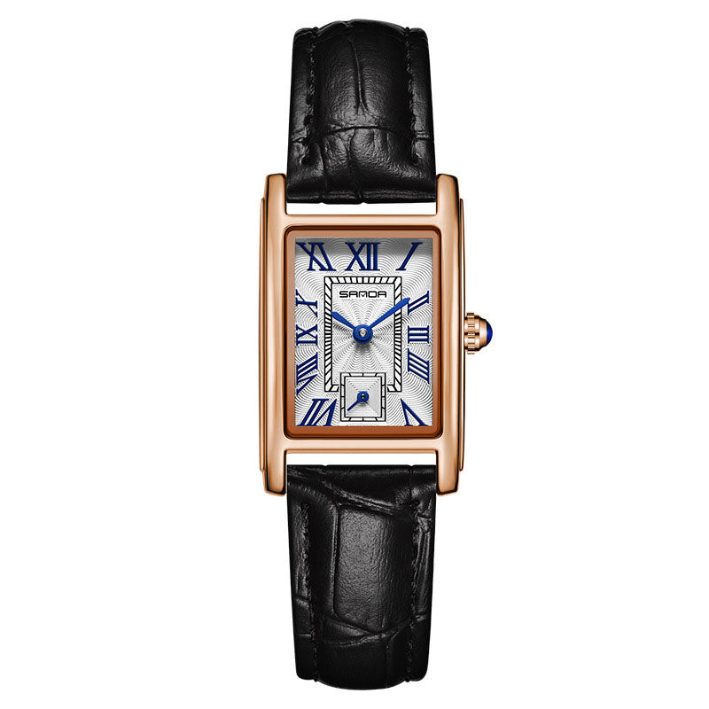 Women's Square Quartz Watch | Roman Numerals | Water Resistant | Steel & Leather Strap | 8 Colors