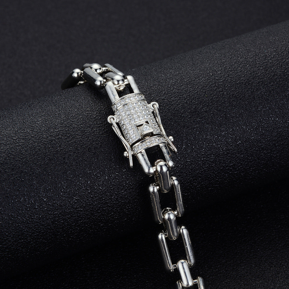 Jewelry 11mm Zinc Alloy Rhinestone Cuban Chain Personality Hip Hop Bracelet Simple Fashion Trend Jewelry