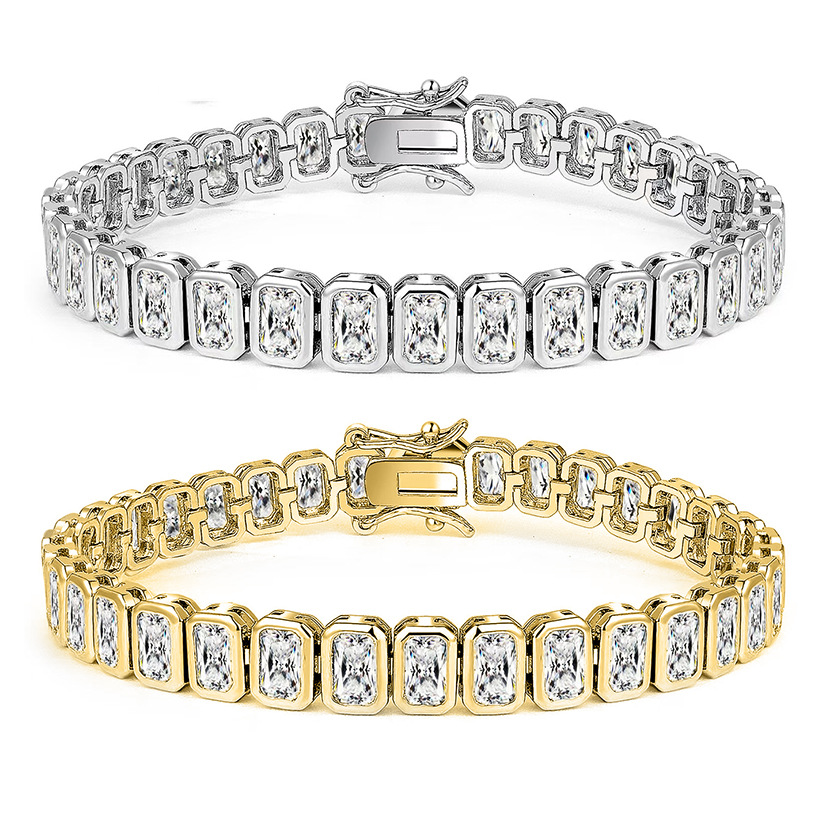 BLUEONE Square Full Zircon Tennis Bracelet for Men and Women, Elegant Hip Hop Jewelry Accessory