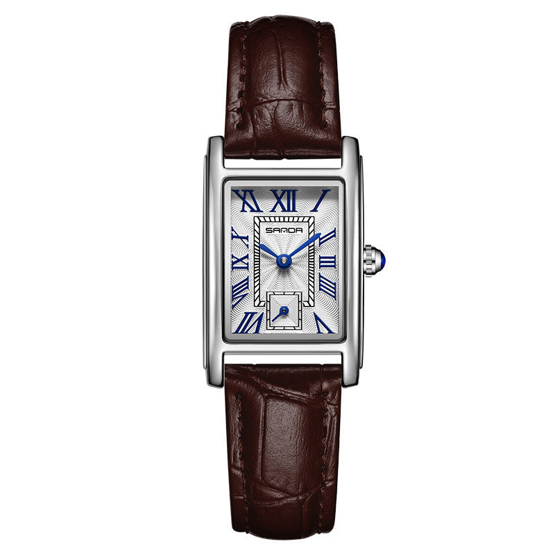 Women's Square Quartz Watch | Roman Numerals | Water Resistant | Steel & Leather Strap | 8 Colors