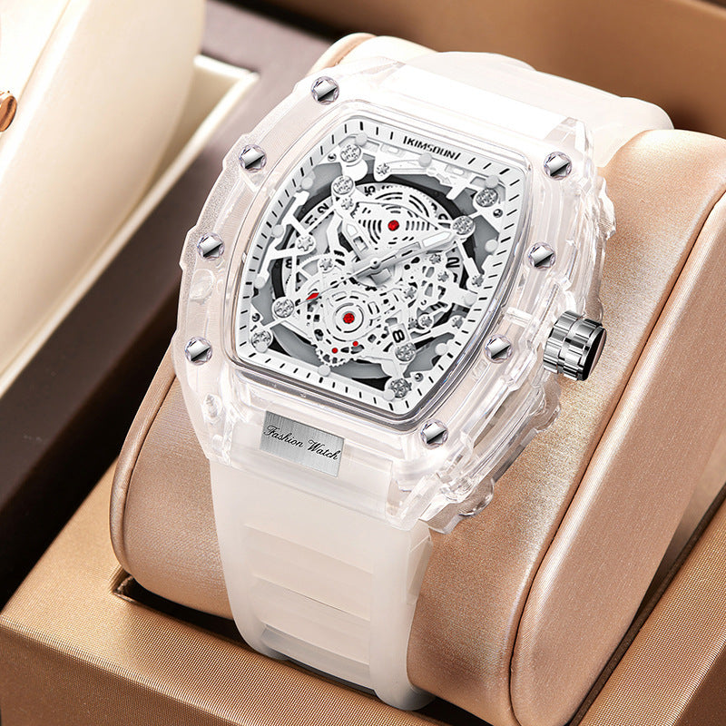 Barrel-Shaped Transparent Quartz Watch | Night Light | Calendar | 6 Bold Colors | Men's Fashion Watch