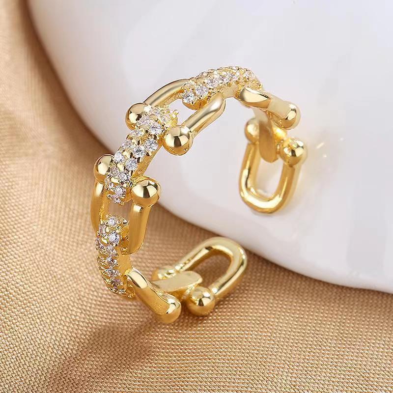 Micro Zircon Chain Ring | Adjustable | White Gold & Yellow Gold | Women's Jewelry