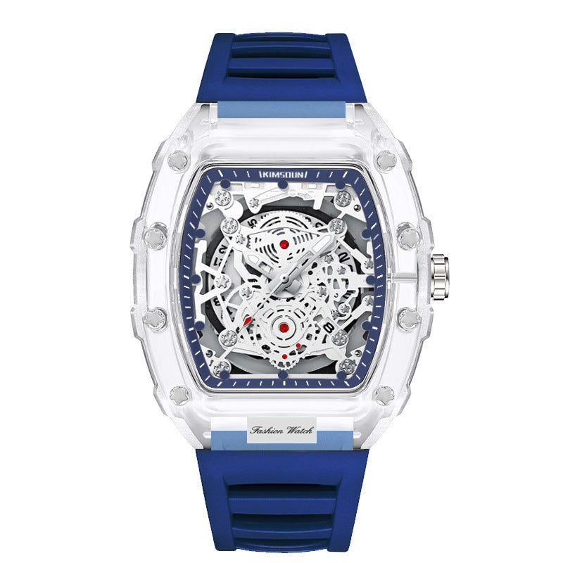 Barrel-Shaped Transparent Quartz Watch | Night Light | Calendar | 6 Bold Colors | Men's Fashion Watch