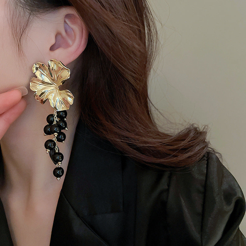 Luxury Tassel Earrings | Metal | Black | Women's Light Luxury Statement Earrings