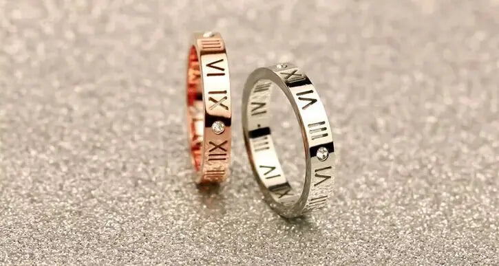 Fashion jewelry elegant temperament of hollow out lucky Roman numerals rose gold plating titanium steel ring