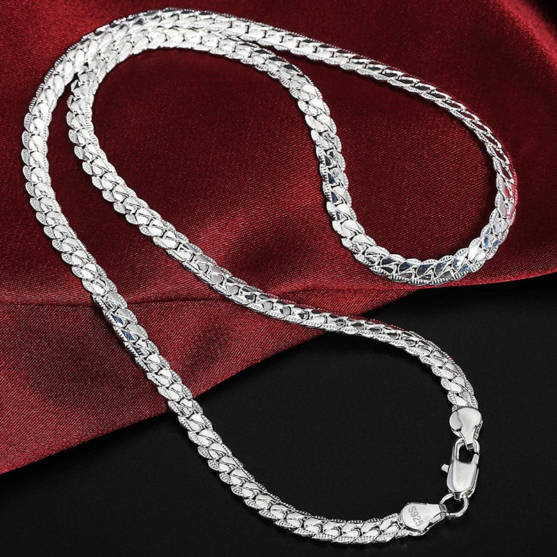925 Sterling Silver Sideways Chain Necklace | 6mm | 50cm | Unisex | Wedding & Daily Wear