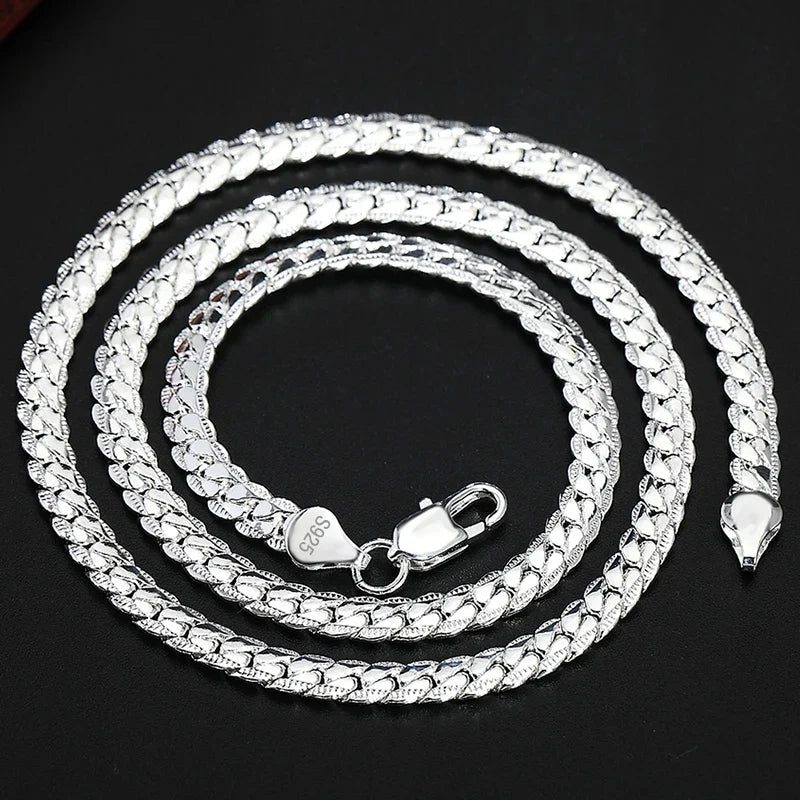 925 Sterling Silver Sideways Chain Necklace | 6mm | 50cm | Unisex | Wedding & Daily Wear