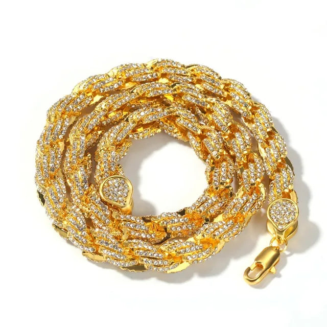 9mm Rope Chain Necklace Silver/rose Gold /gold Color Iced Out Rhinestones Hiphop Necklaces Jewelry Men Women Drop Shipping