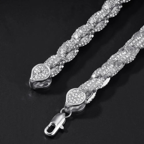 9mm Rope Chain Necklace Silver/rose Gold /gold Color Iced Out Rhinestones Hiphop Necklaces Jewelry Men Women Drop Shipping